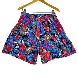Vintage Marilyn Shorts Womens Large Floral Flowy Elastic Boho Made in USA